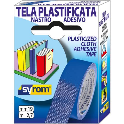 Nastro adesivo in tela Tes 702 SYROM formato 19 mm x 2,7 m - materiale tela plastificata blu - 7568